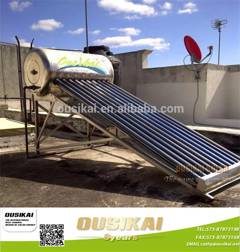 Evacuated tube low pressure solar water heater for slope or flat roof