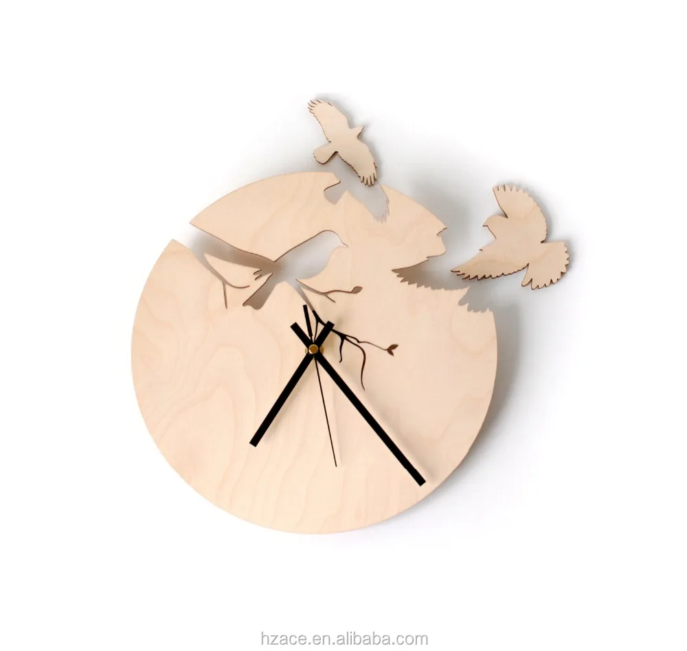 Birds Wooden Wall Clock Home Decor Hanging Unique Art