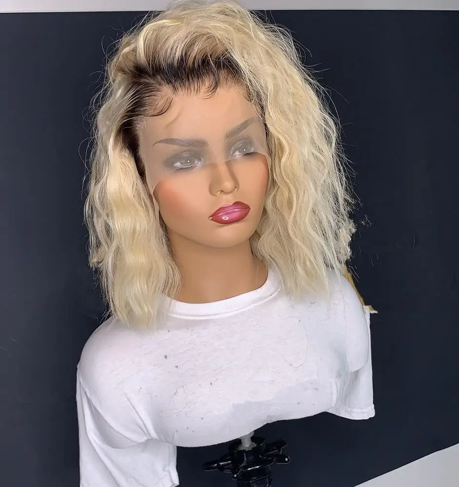 summer fashion virgin cambodian remy human hair  613 blonde color dark roots lace frontal wig