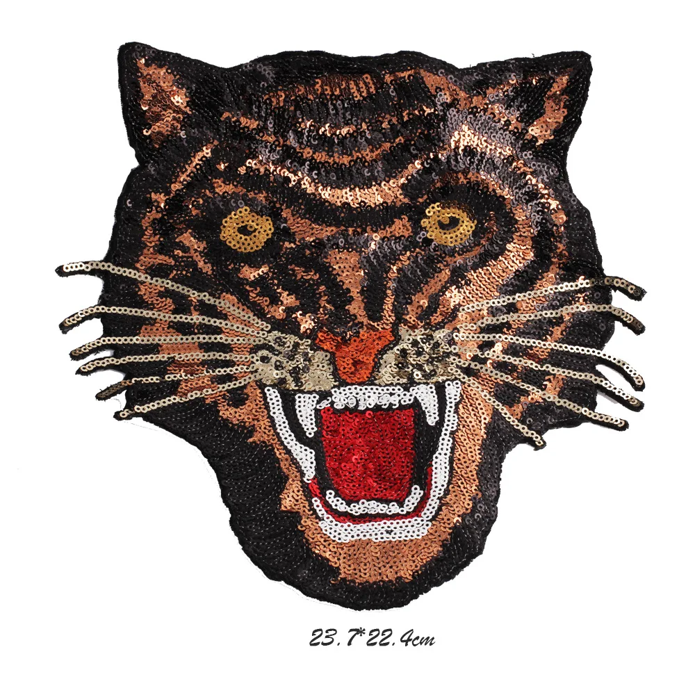 
GUGUTREE embroidery Sequins big tiger patch animal cartoon patches badges appliques for clothing ZK-50 