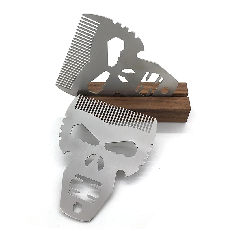 WB200-604 Customized Silver Skull Stainless Steel Metal Beard Comb
