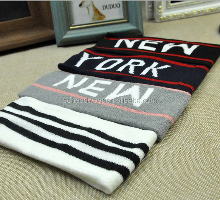 Knitting pattern jacquard letter logo acrylic wool sports headband