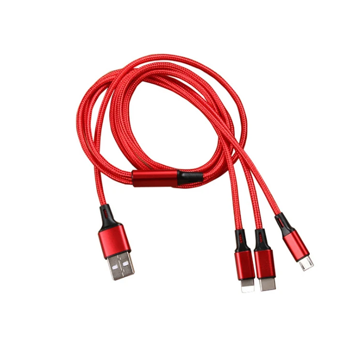 Hot sell nylon braided 1.2m 3 in 1 usb 3.0 charger cable micro usb 8pin type C fast charging data cable for mobile phone
