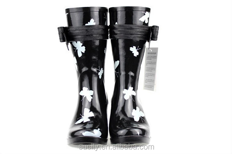 butterfly wedge heel womens rubber rain boots with strap