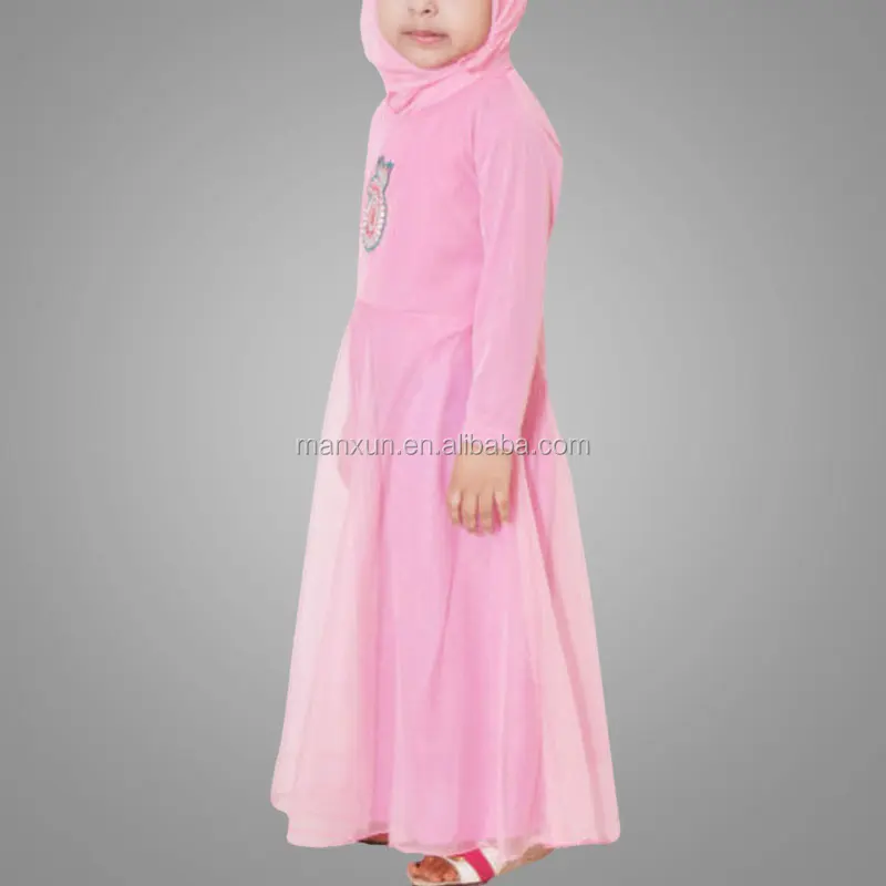 Confortable Models Kids /Children Little Girl Islamic Abaya Dress Kaftan Pink Embroidery For Middle East