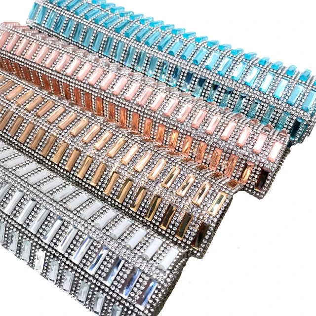 wa045 factory price adhesive mesh trim crystal rhinestone sheet for decoration