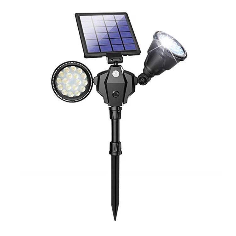 Wide Angle Daylight White Dual-Head Motion Sensor Yard Driveway Solar Light Led Spotlight