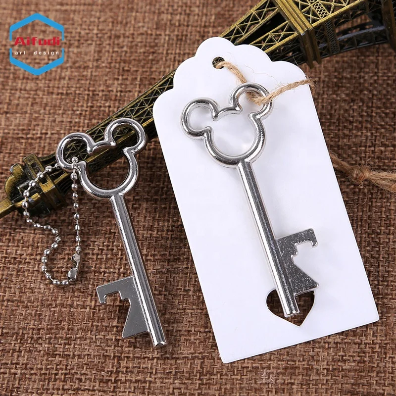 custom antique metal brass silver mickey key chain wedding gift bottle opener