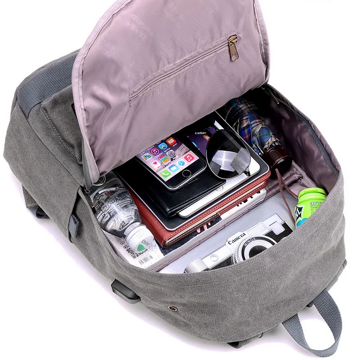 Multi-functional school bag canvas day pack backpack computer backpack with earphone outlet