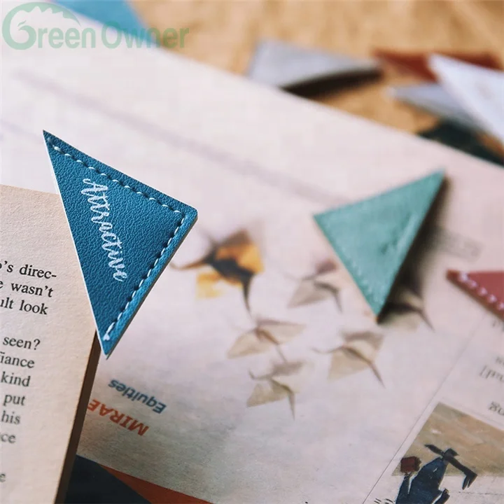 Multicolor high quality leather corner protection bookmark with logo emboss