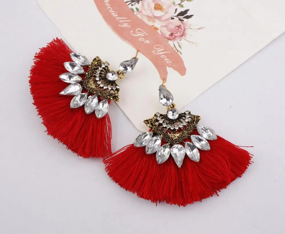 Latest fashion crystal stone earrings ladies personal vintage dangle earrings long tassel drop pendientes