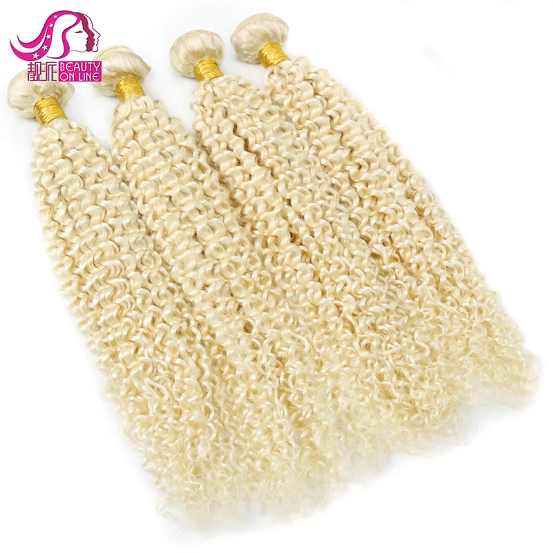 Double Drawn 100% Human Hair Kinky Curly Bundles Wave European/russian 613 Blonde Hair Brazilian Support Color 613 Virgin Hair