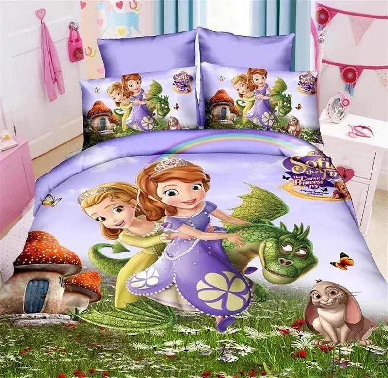 
Cartoon Princess, Sophia, Barlie character bed sheets for girls, kids bedding sets, Duvet Cover with pillowcase. 