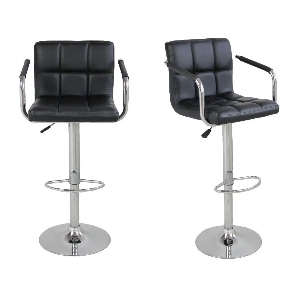 
Modern Black PU Leather Armrest Adjustable Hydraulic Swivel Bar Stool 