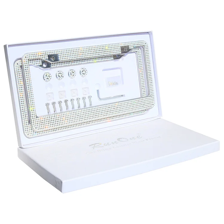 White Opal Bling License Plate Frame