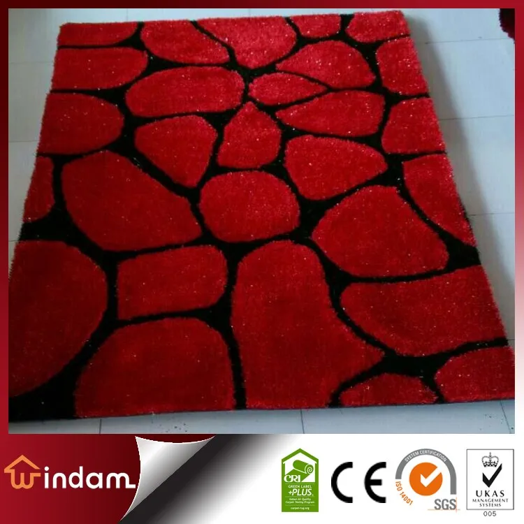 
Red stone design cut pile home polyester 3d shaggy carpet 