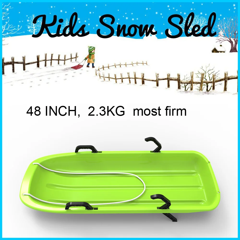 Snow Sleds Luge Classic Green Plastic Double Seat Sledge with Brake -Toboggan/ Steering handle brakes,seat, pull cord Toboggan
