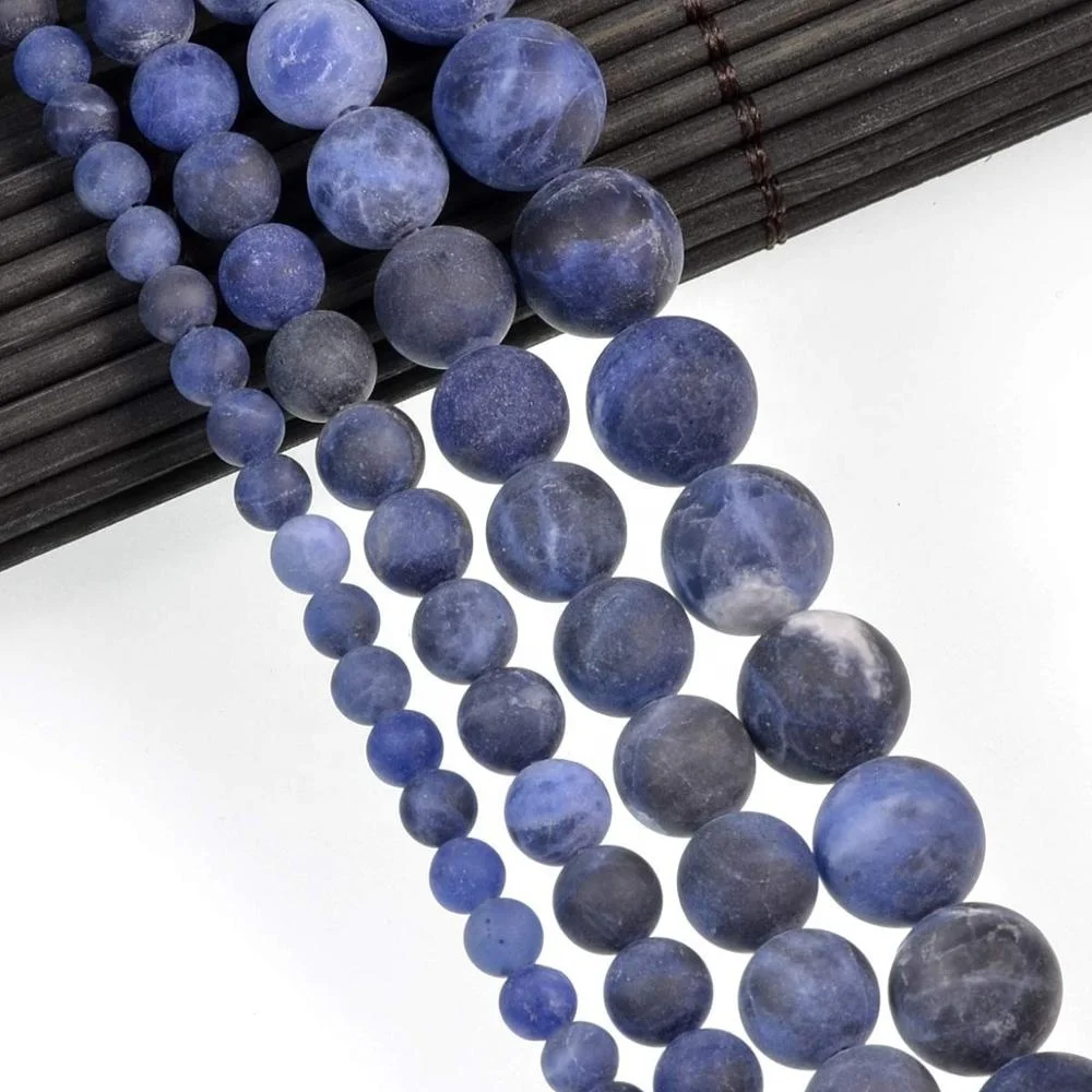 Wholesale Natural Round Matte Frosted Sodalite Loose Gemstone Beads For Jewelry Making DIY Bracelet Necklace