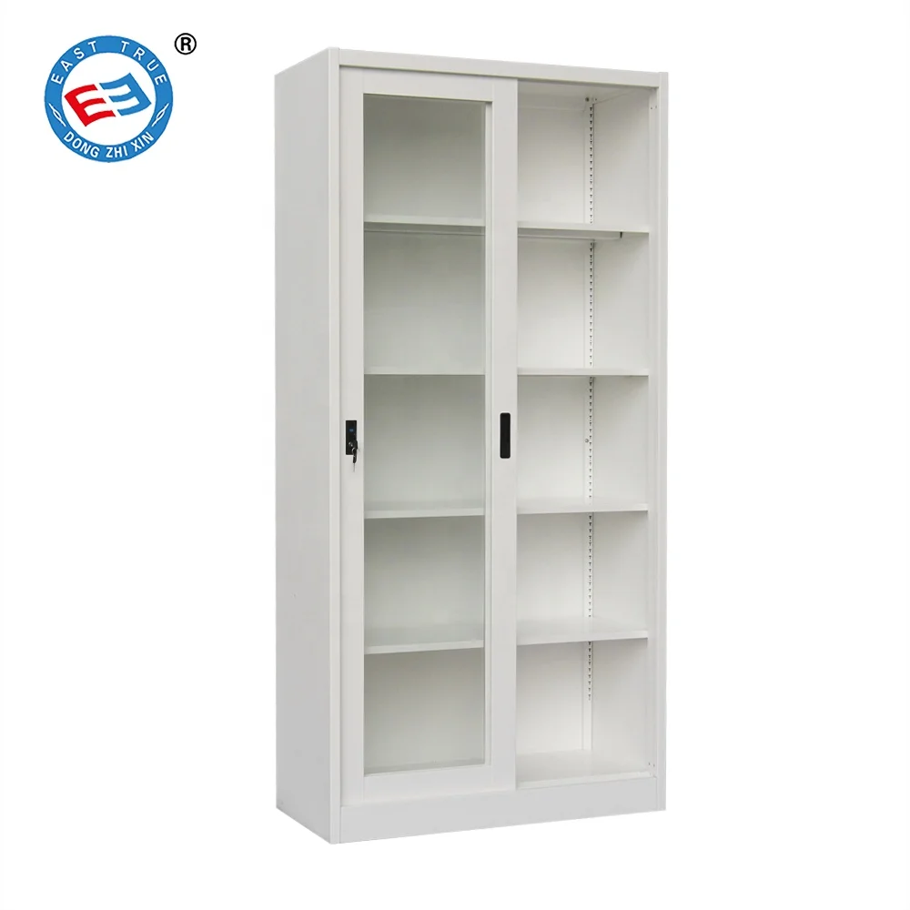 Stainless Steel 4 Shelve Storage Cabinet Iron Document Cupboard Glass Door Metal Filing Cabinet