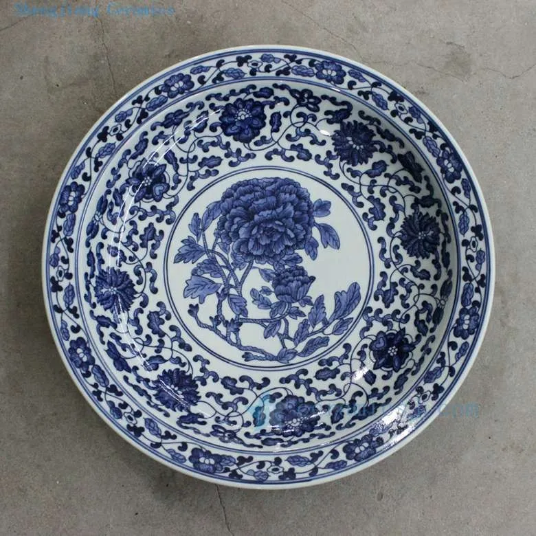 RZBD04 11.8 inch hand painted blue white chrysanthemum design porcelain plate (60237231697)