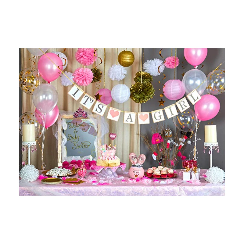 
Senior Girl Baby Shower Decoration Set Baby Party Gift Game Balloon Paper Lantern Paper Flower Ball Girl Banner Belt 