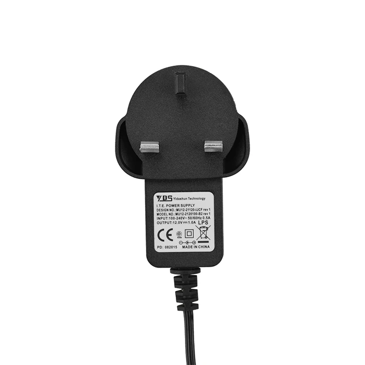 Wall UK 3 pin ac dc adapter 12v 1.0a 12W AC/DC Power Adapter with CE CB approved