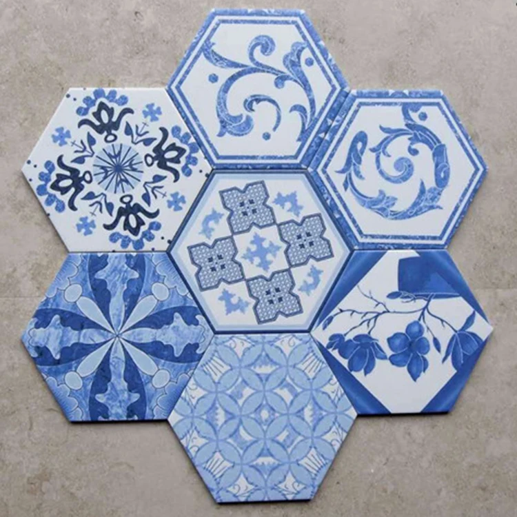 
230*200*115 Art Tile Mediterranean style Blue and White Porcelain Hex Floor Tile/Wall Tile 