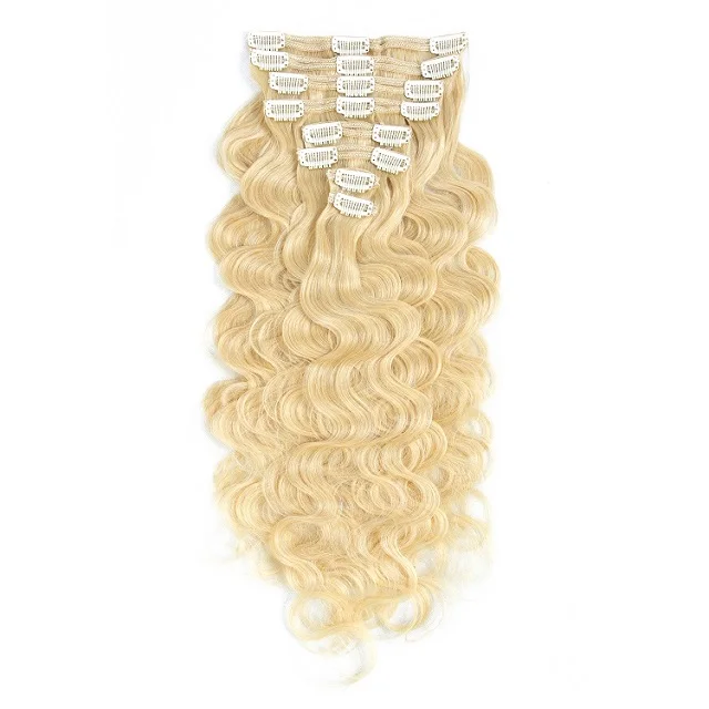 100% russian virgin blond hair 200 grams remy clip in curly hair extension double weft