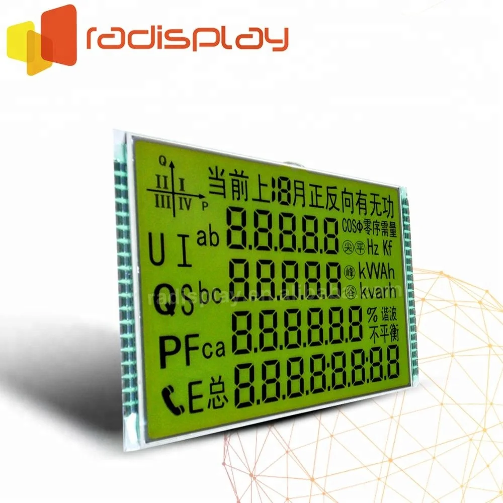 Stn Yellow-Green Positive Reflective Energy Meter Lcd Display