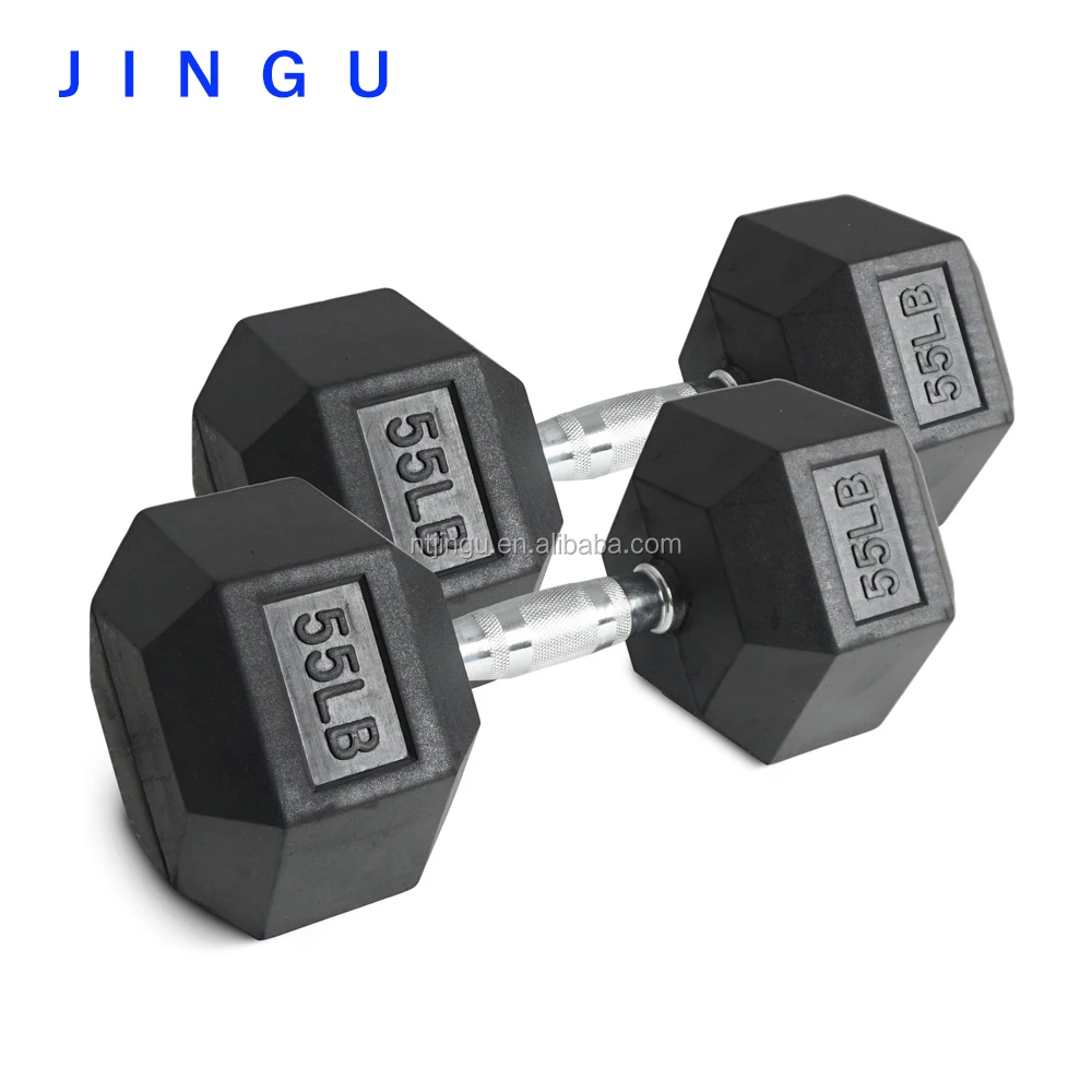 
Rubber Coated Hex Dumbbell with Contoured Chrome Handle 