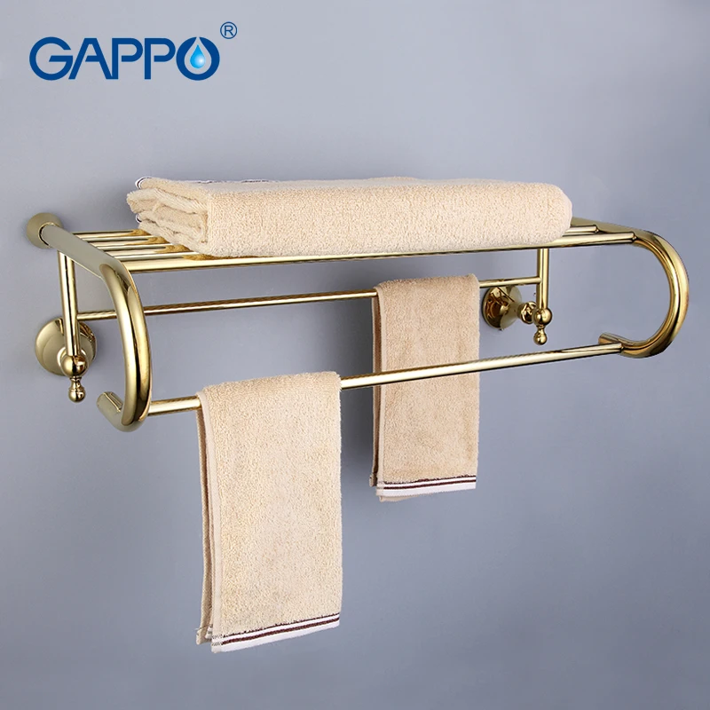 
GAPPO Top Quality Gold Wall Mounted Bathroom Shelves Bathroom Shelves restroom shelf Hardware Accessories in two hooks G1424 