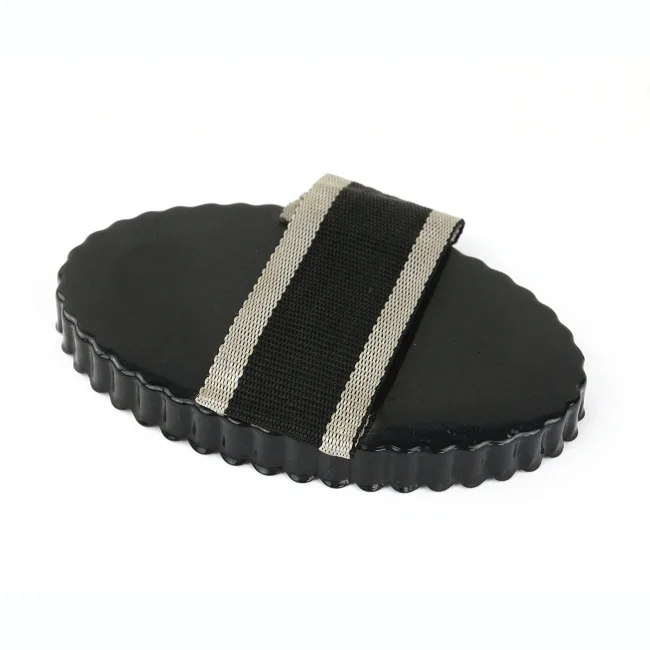 
steel curry comb with non-slip strap for horse grooming 