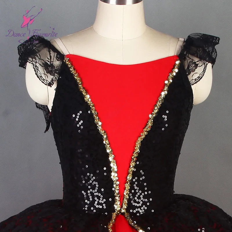 Red and black Spanish dress for adult girls ballet dancing tutu costume performance wear 19069