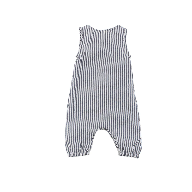 
baby jumpsuit seersucker cotton sleeveless striped toddler boys overalls summer rompers 