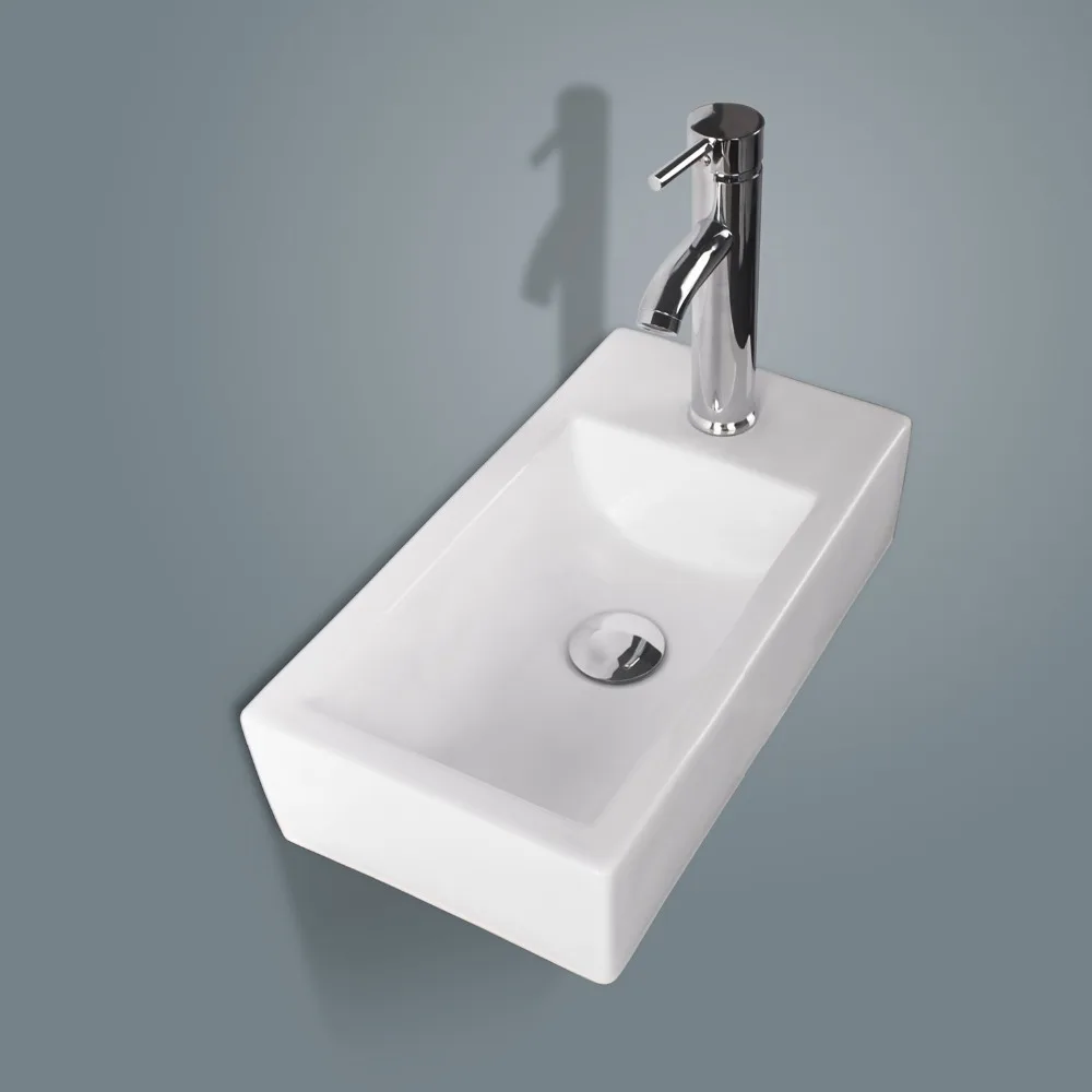 Space saver Rectangle White Ceramic Bathroom wash Basin Small Wall Mount hang Sink