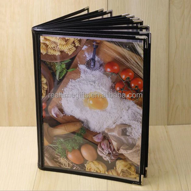 Cheap Metal Corner 12 16 20 Views 6 8 10 Pages Restaurant PU Leather And Clear A4 PVC Menu Cover