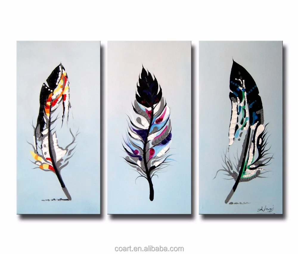 Handmade Feather Wall Art Panel Decoration Easy Oil Painting Canvas Pictures