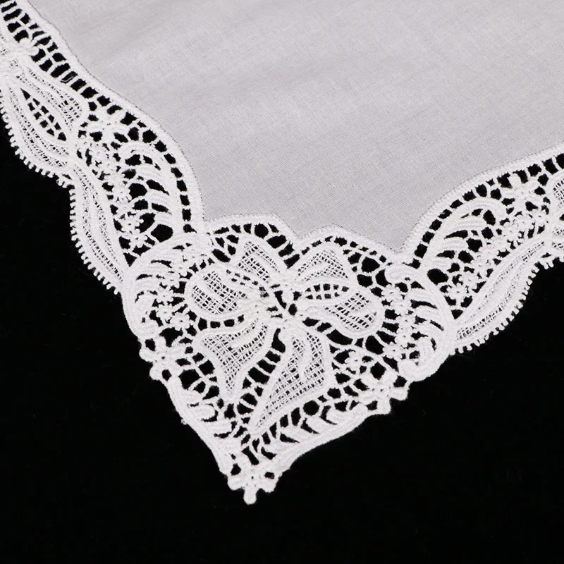 D607  White Cotton Embroidery hankies Suitable for personalized embroidery print Wedding gift  Women  Ladies Lace handkerchiefs