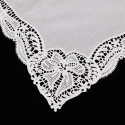 D607  White Cotton Embroidery hankies Suitable for personalized embroidery print Wedding gift  Women  Ladies Lace handkerchiefs