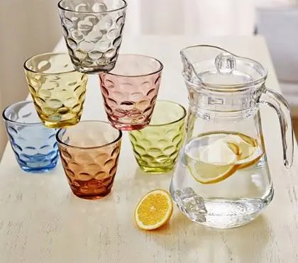 
wholesale glass jug set 1.3L glass jug with 300ml cups set for water juice 