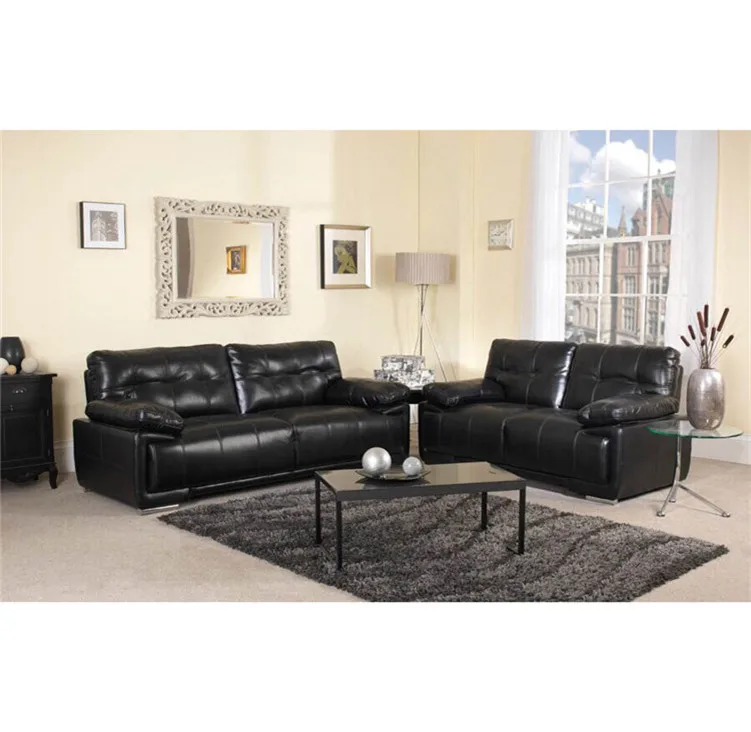 Luxury design modern Italy black leather sofa set