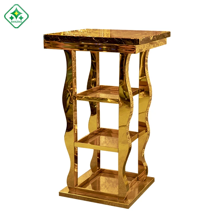 
luxury Stainless Steel Square Marble Bar Table With Metal Base night club furniture 