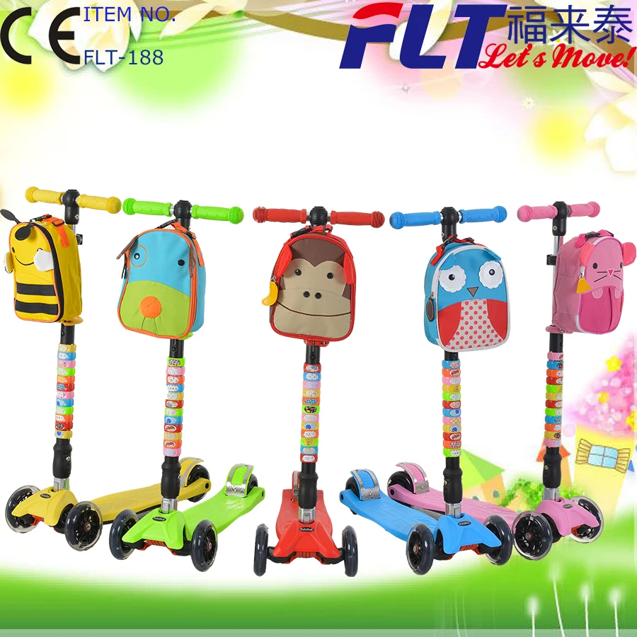 3 Wheels Kids folding maxi kick scooter with patent and cartoon backpack