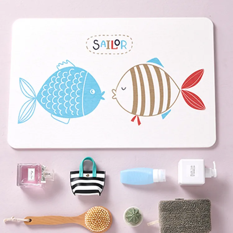 QJMAX High Quality Custom Design Printing Magic Quick Dry Diatomite Foot Mat