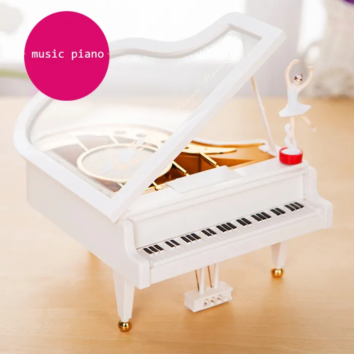 musical box white mini piano hand cranked style