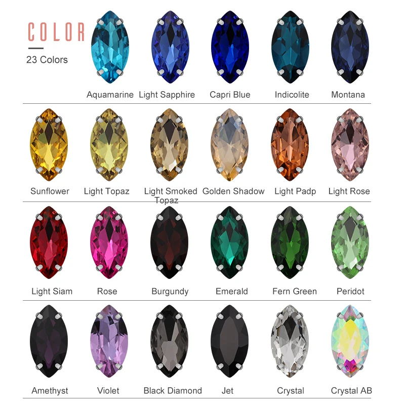 Navette Sew on Rhinestones Glass Stones for Jewelry Making