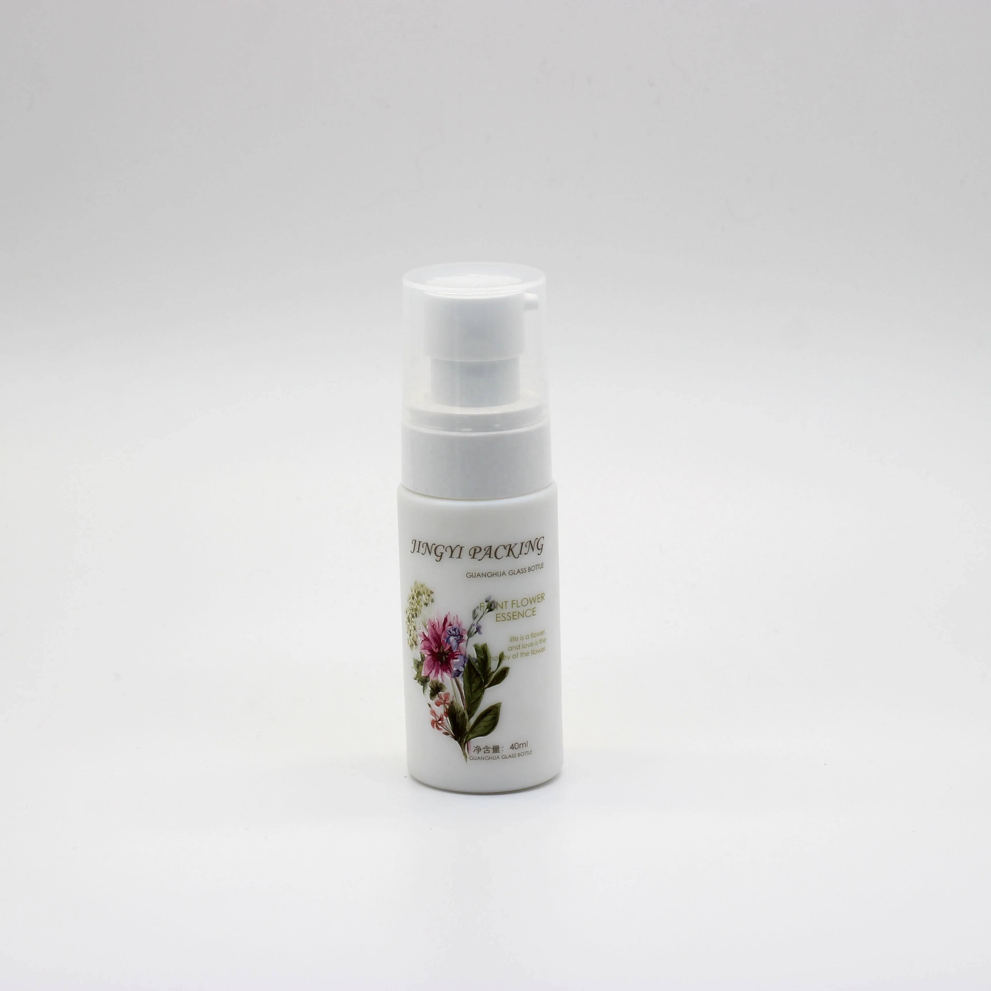Luxury Recyclable white glass bottle with silk screen printing for skincare cosmetics packaging