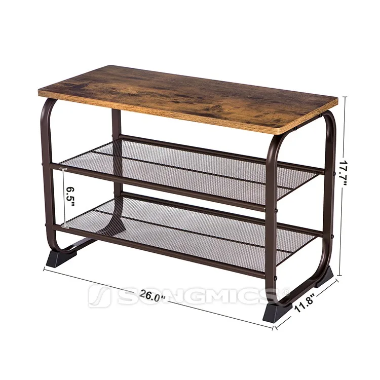SONGMICS Vintage Shoe Bench Rack, 3-Tier Shoe Storage Shelf for Entryway Hallway, Wood Look Accent Furniture entrance hall bench