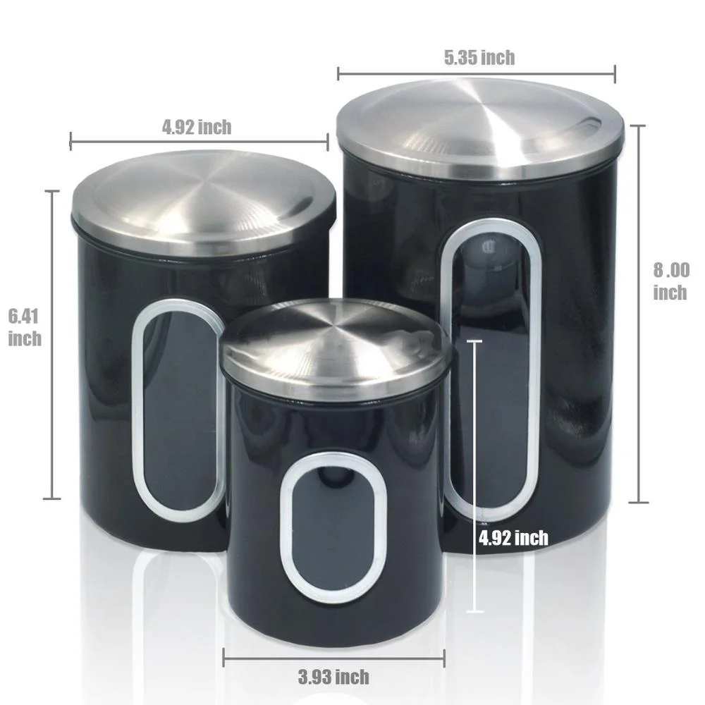 Wholesale metal food safe tea sugar coffee storage airtight kitchen stainless steel window canister set