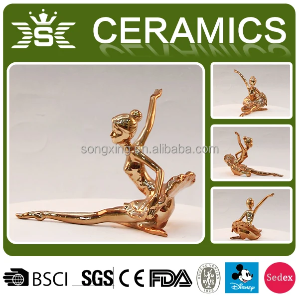 Customized gold color home decoration modern dancing dolls ceramic crafts and gifts
